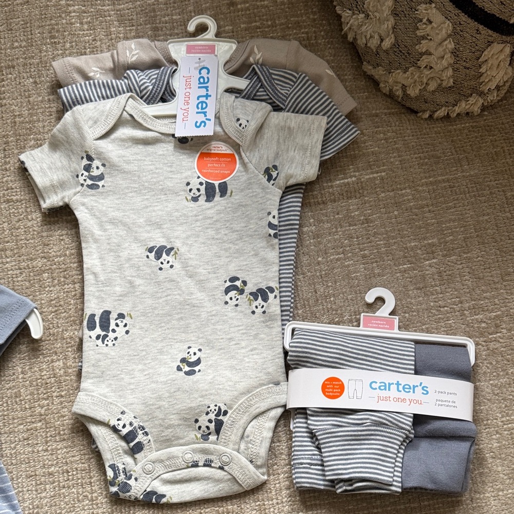 Carter's Gray Panda Bodysuit and Striped Pants Set